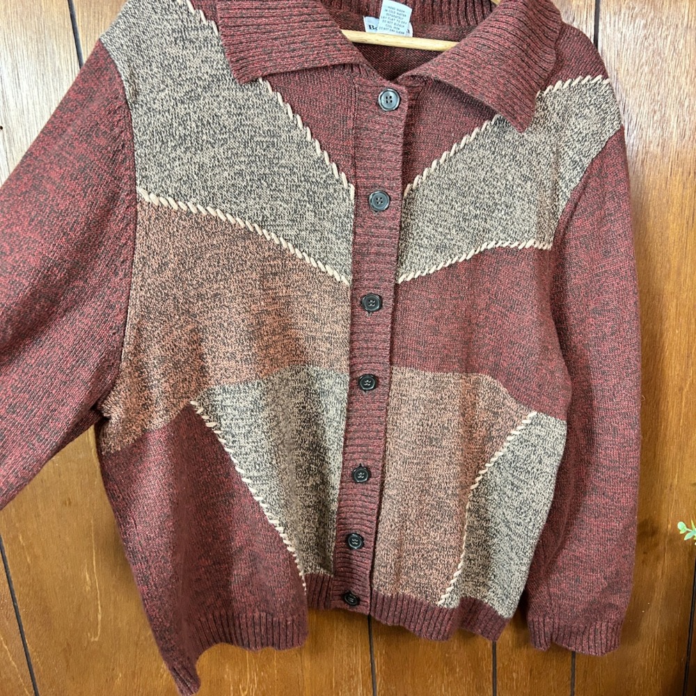 Vintage‎ Bon Worth X Large Petite Patchwork Cardigan Sweater Patchwork Cottage - Picture 6 of 7